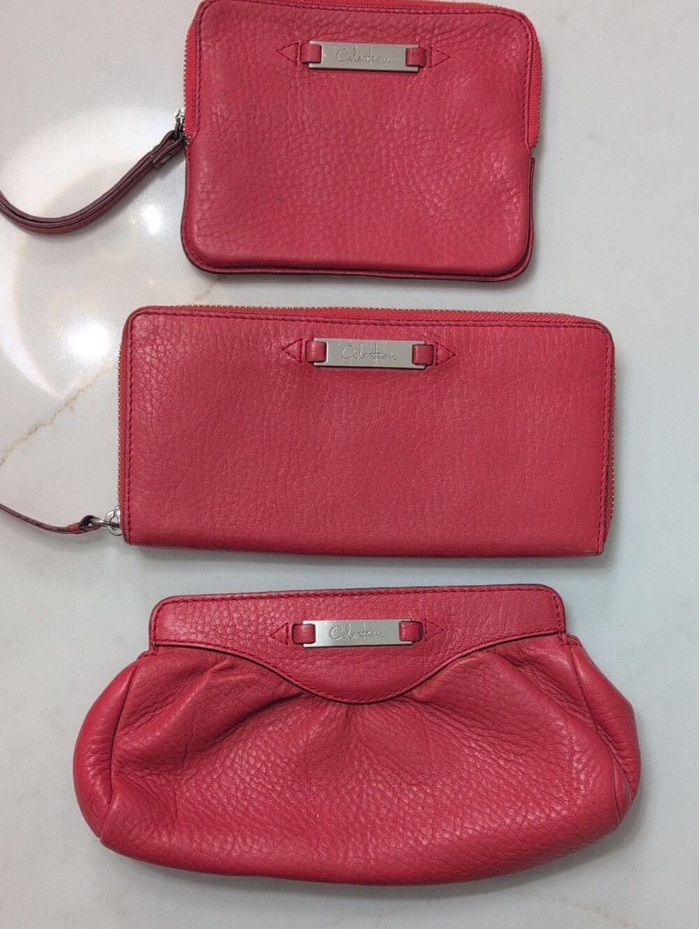 Cole Haan Red Leather Wristlet, Zip Wallet & Clutch Trio